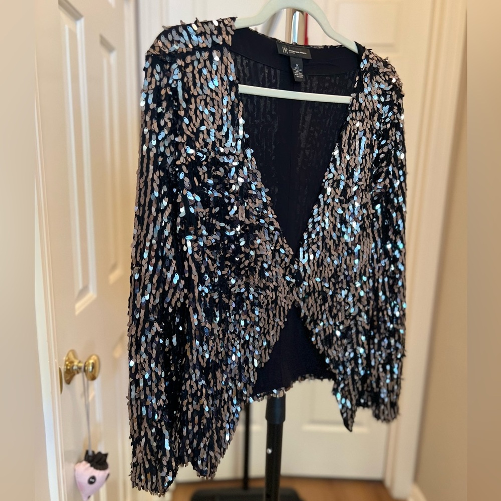 Black Sequin Open-Front Cardigan (Prom, Graduation, Wedding Guest)